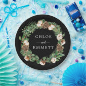 Rustige winter Botanische Wreath Custom Wedding Papieren Bordje (Feest)