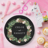 Rustige winter Botanische Wreath Custom Wedding Papieren Bordje (Feest)