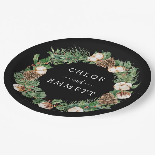 Rustige winter Botanische Wreath Custom Wedding Papieren Bordje (Gekanteld)