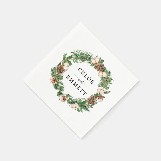 Rustige winter Botanische Wreath Custom Wedding Servet (Hoek)
