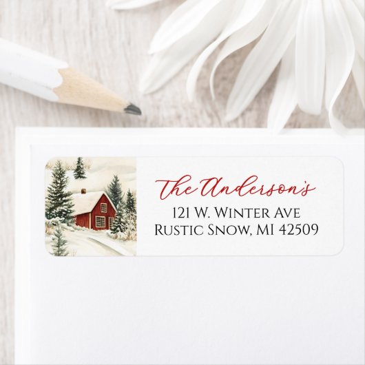 Rustige Winter Chalet Kerst Retouradres Etiket (Insitu)