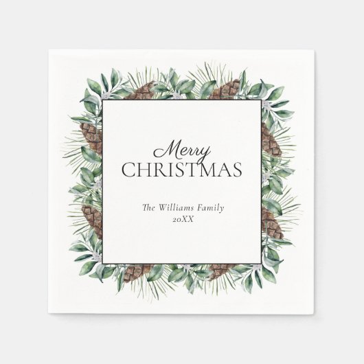 Rustige Winter Fir Cone Merry Kerstmis Servet (Voorkant)