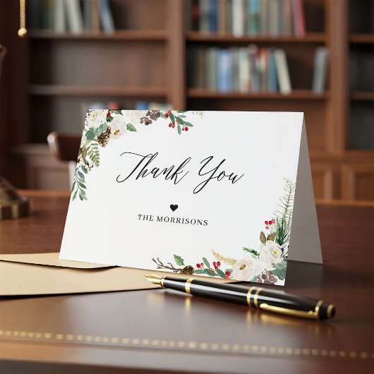 Rustige winter Floral Holly Berries Hartelijk dank Bedankkaart
