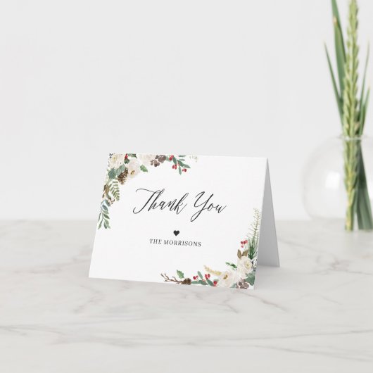 Rustige winter Floral Holly Berries Hartelijk dank Bedankkaart (Voorkant)