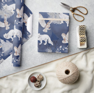 Rustige Winter Fox & Owl kerstcadeau Cadeaupapier