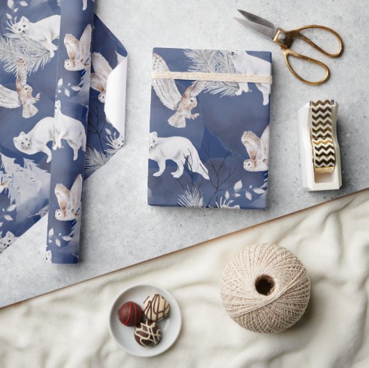 Rustige Winter Fox & Owl kerstcadeau Cadeaupapier (Crafts)
