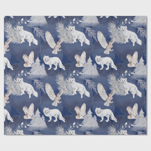 Rustige Winter Fox & Owl kerstcadeau Cadeaupapier (Vlak)
