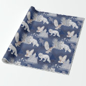 Rustige Winter Fox & Owl kerstcadeau Cadeaupapier (Uitgerold)