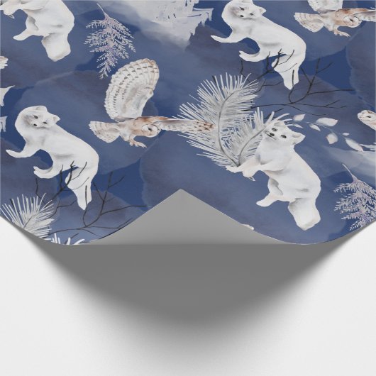 Rustige Winter Fox & Owl kerstcadeau Cadeaupapier (Hoek)
