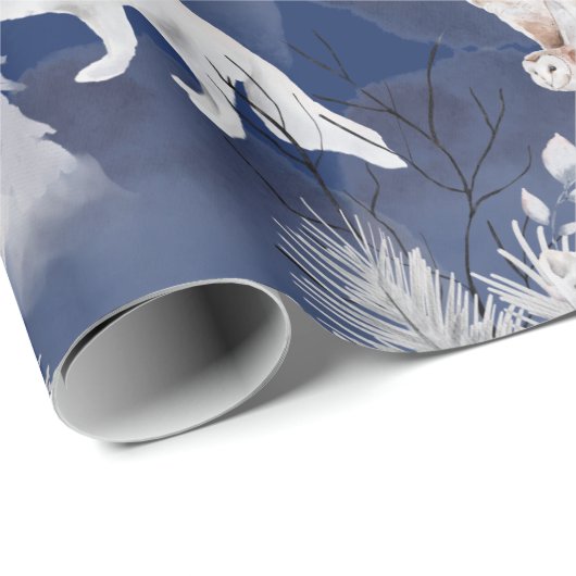 Rustige Winter Fox & Owl kerstcadeau Cadeaupapier (Rol Hoek)
