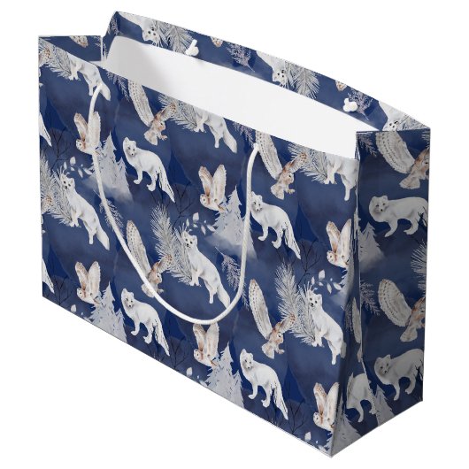 Rustige Winter Fox & Owl kerstcadeau Groot Cadeauzakje (Achterkant Gekanteld)