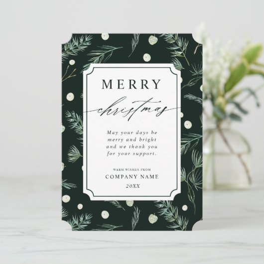 Rustige winter Greenery QR Code Corporate Kerstmis Feestdagenkaart (Staand voorkant)