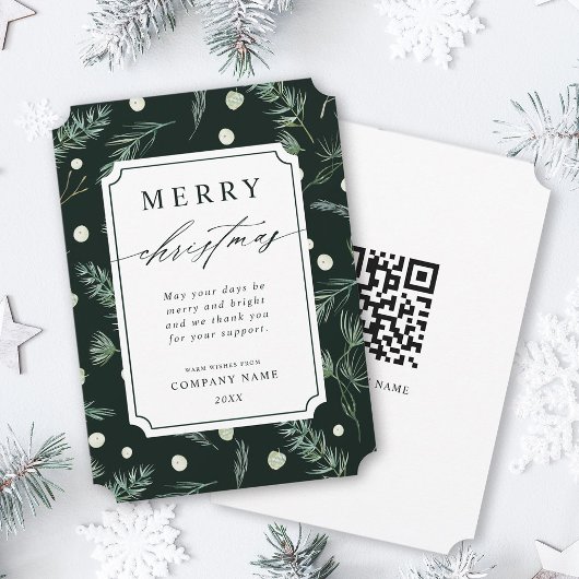 Rustige winter Greenery QR Code Corporate Kerstmis Feestdagenkaart