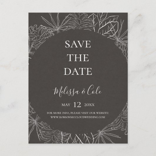 Rustige Winter | Houtskool Save The Date Postcard Uitnodiging Briefkaart (Voorkant)