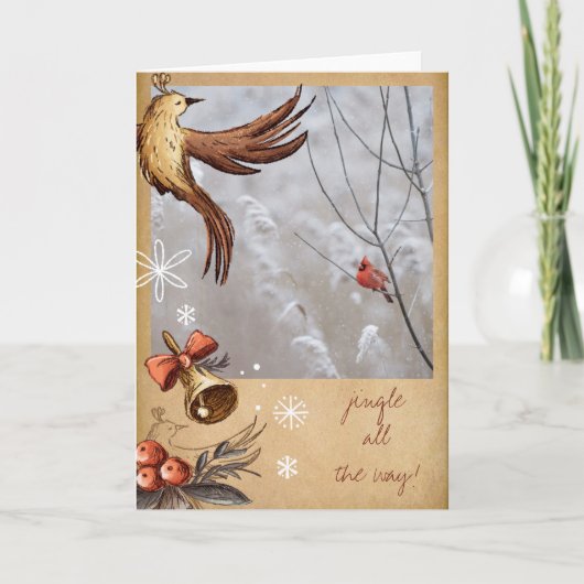 Rustige  Winter Kardinaal kerstfoto Feestdagen Kaart (Voorkant)
