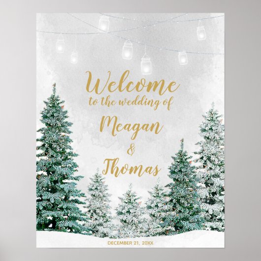 Rustige winter kerstboom huwelijks welkomstbord poster (Voorkant)