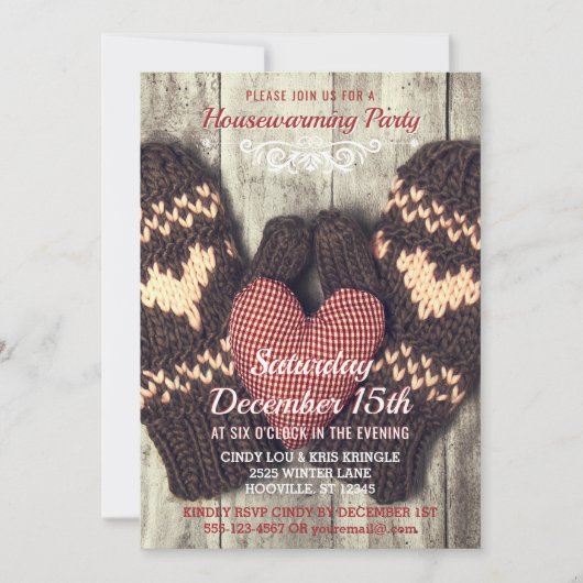 Rustige winter Mittens Housewarming Party Kaart (Voorkant)