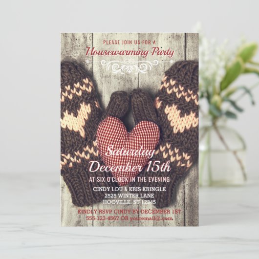 Rustige winter Mittens Housewarming Party Kaart (Staand voorkant)