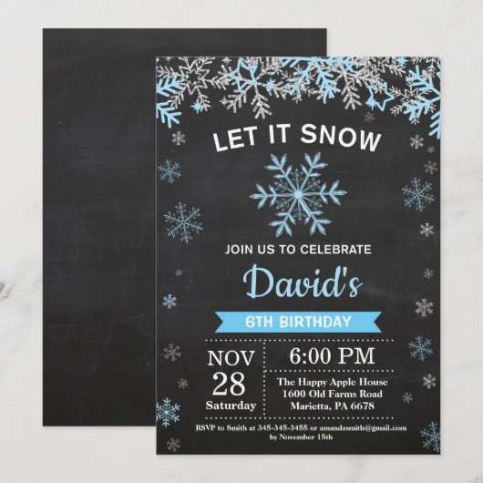 Rustige Winter Snowflake Blue Silver Boy Birthday Kaart (Voorkant / Achterkant)