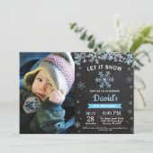 Rustige Winter Snowflake Blue Silver Boy Birthday Kaart (Staand voorkant)