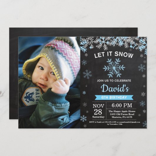 Rustige Winter Snowflake Blue Silver Boy Birthday Kaart (Voorkant / Achterkant)