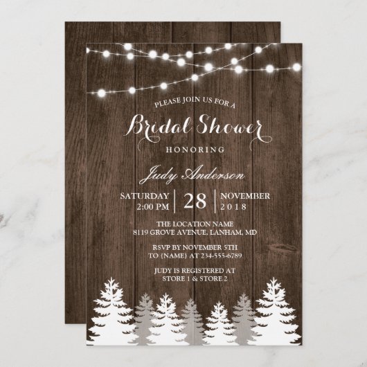 Rustige Winter Vrijgezellenfeest String Light Pine Kaart (Voorkant / Achterkant)