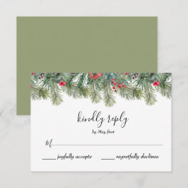 Rustige Winterbes Dennen Groene Huwelijk RSVP Kaartje