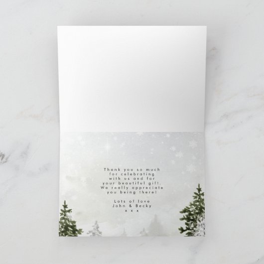 Rustige winterbomen bruiloft bedankt je kaart