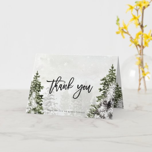 Rustige winterbomen bruiloft bedankt je kaart (Gele Bloem)