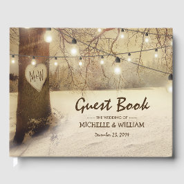 Rustige Winterboom Kerstlichten Bruiloft Gastenboek