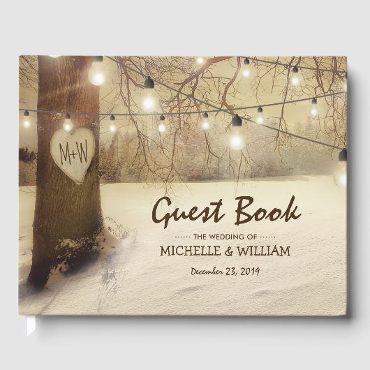 Rustige Winterboom Kerstlichten Bruiloft Gastenboek (Voorkant)