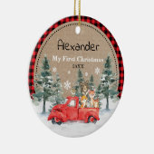 Rustige winterbossen Baby 1e Kerstdag Keramisch Ornament (Rechts)