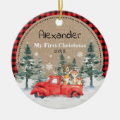 Rustige winterbossen Baby 1e Kerstdag Keramisch Ornament (Voorkant)