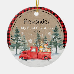 Rustige winterbossen Baby 1e Kerstdag Keramisch Ornament