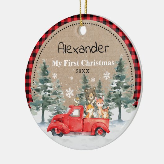 Rustige winterbossen Baby 1e Kerstdag Keramisch Ornament (Links)