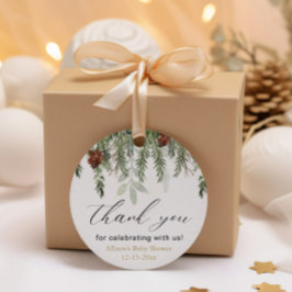 Rustige winterdenbomen baby shower dank u bedankjes labels