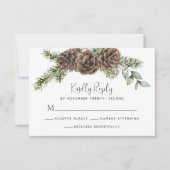 Rustige winterfoliage Pine Cone Wedding RSVP Kaartje (Voorkant)