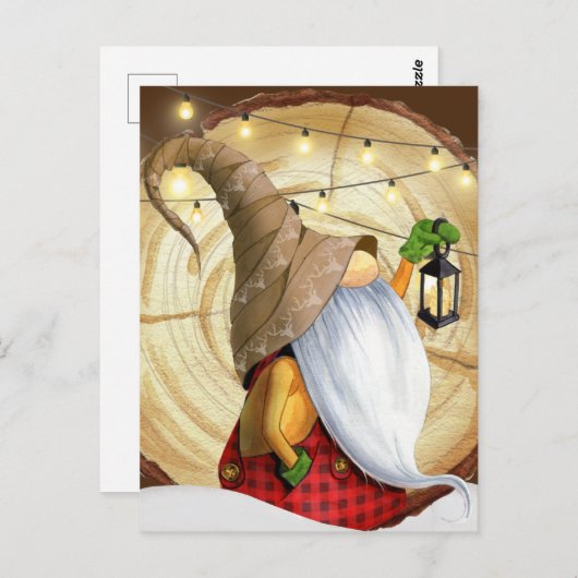 Rustige wintergnoomboom, sneeuw, lichte kerst briefkaart (Voorkant / Achterkant)