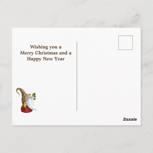 Rustige wintergnoomboom, sneeuw, lichte kerst briefkaart (Achterkant)