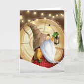 Rustige wintergnoomboom, sneeuw, lichte kerst feestdagen kaart (Voorkant)