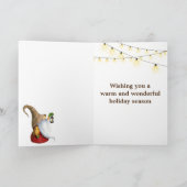 Rustige wintergnoomboom, sneeuw, lichte kerst feestdagen kaart (Binnen)