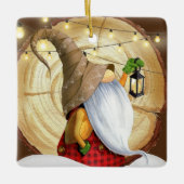 Rustige wintergnoomboom, sneeuw, lichte kerst keramisch ornament (Voorkant)