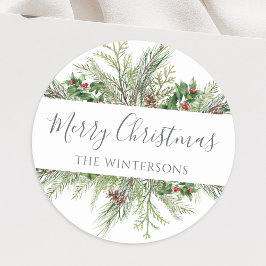 Rustige Wintergroen Prettig Kerstfeest Ronde Sticker