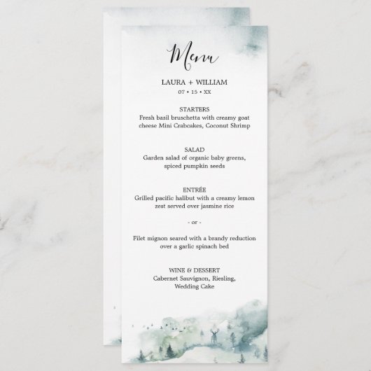 Rustige winterpine - kerstfeest-avondeten menu (Voorkant / Achterkant)