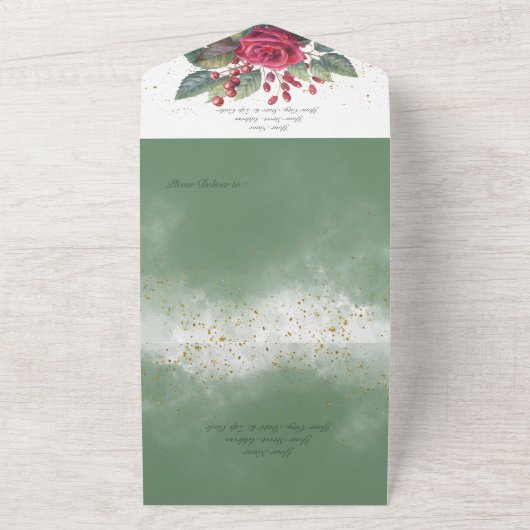 Rustige winterrode Rozen QR-code All In One Uitnodiging (Buitenkant)