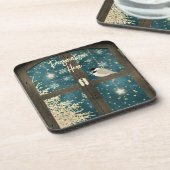 Rustige winterschoudersterren, sneeuwvlokken, voge bier onderzetter (Linkerzijde)