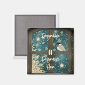 Rustige winterschoudersterren, sneeuwvlokken, voge magneet (Voorkant / Achterkant)