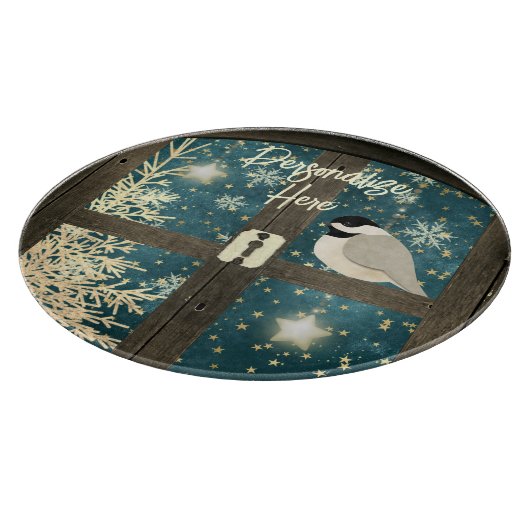 Rustige winterschoudersterren, sneeuwvlokken, voge snijplank (Hoek)