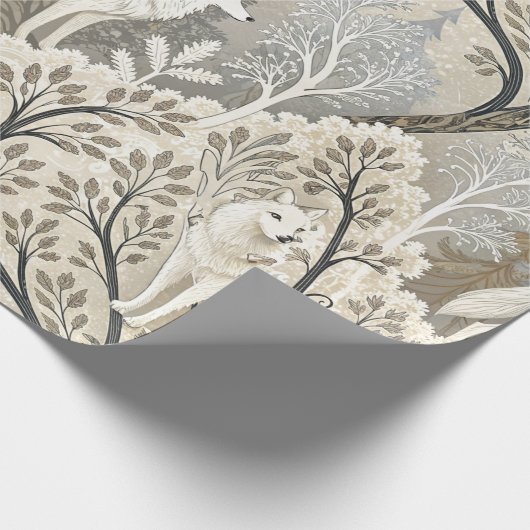 Rustige winterse bosscène met witte wolven cadeaupapier (Hoek)