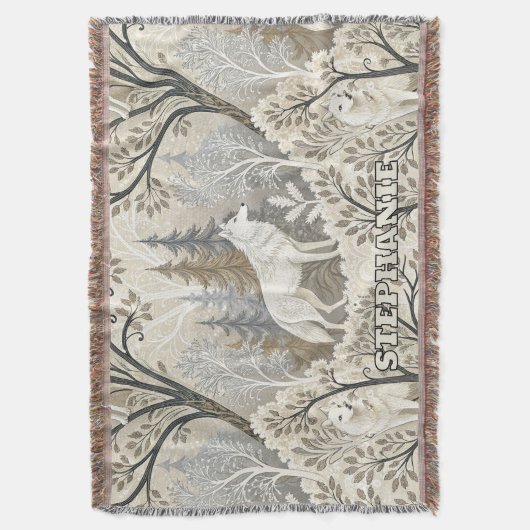 Rustige winterse bosscène met witte wolven deken (Voorkant Verticaal)